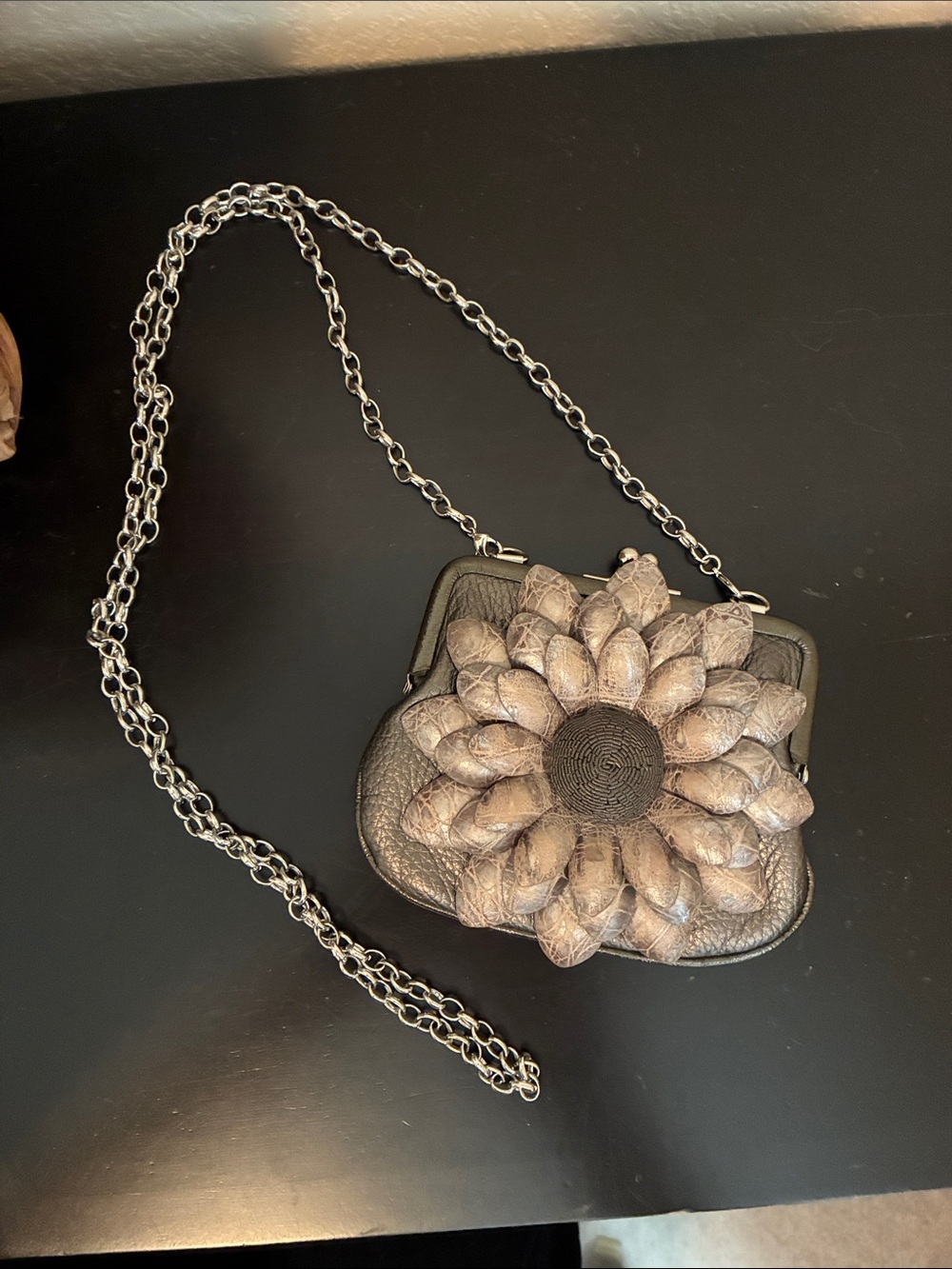 Brighton Crossbody with Floral Applique snap top with chain